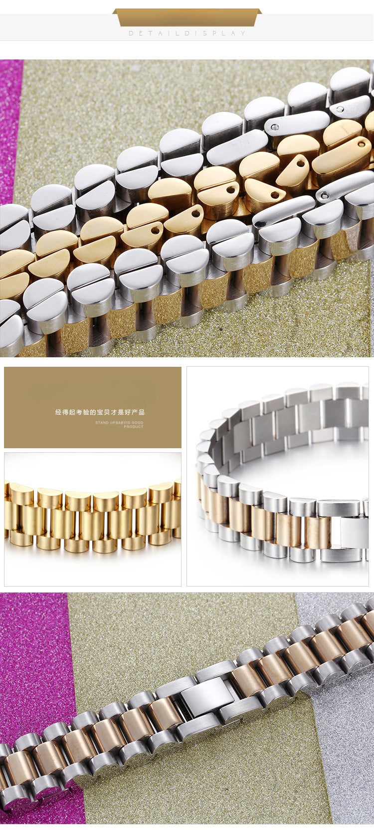 Kemstone Men's Stainless Steel Watchband Bracelet – Adjustable Geometric Hexagon Mesh Design