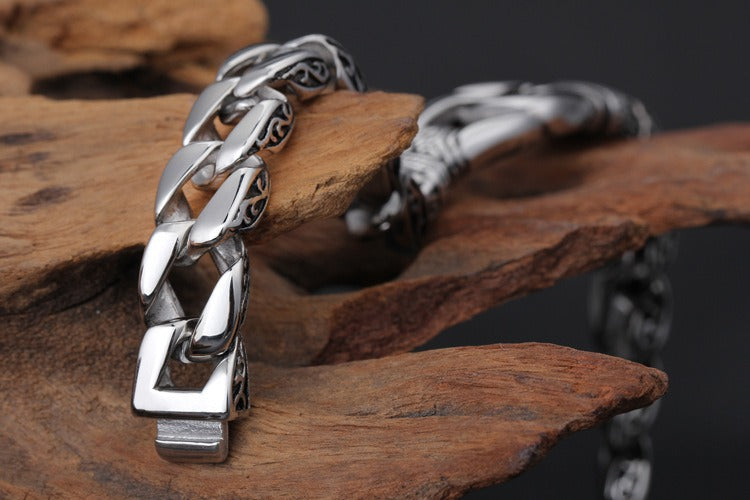 Vintage Stainless Steel Curb Chain Bracelet – 22cm Gothic & Street Style for Men KB23805-D