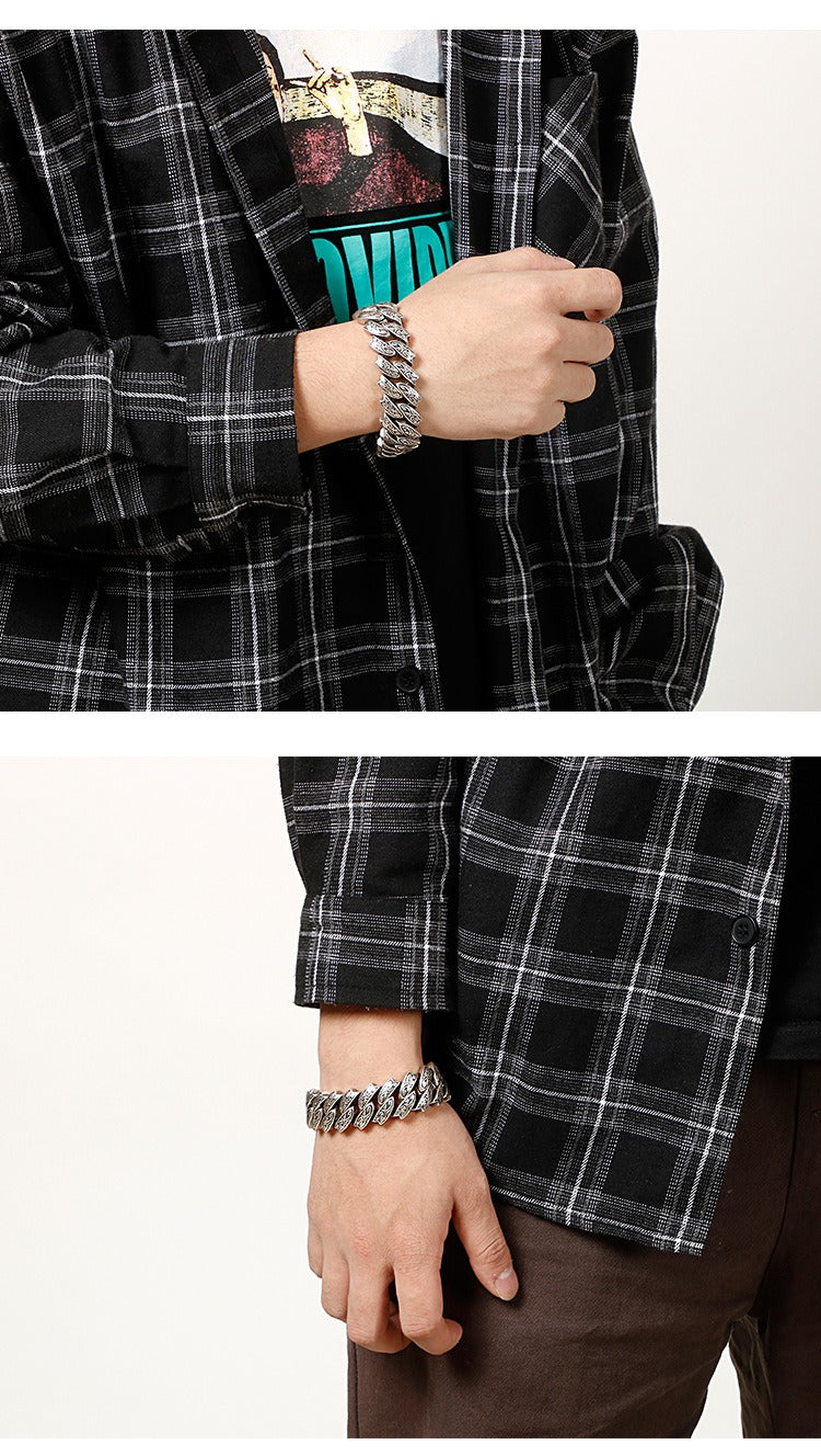 Kemstone Nordic Patterned Curb Chain Bracelet – Heavy 316L Stainless Steel Men’s Gothic Jewelry KB128122