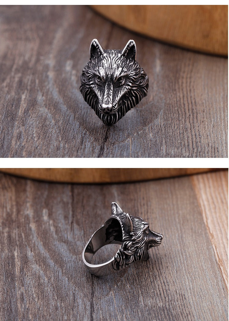 Kemstone Wolf Head Ring for Men – 18K Gold Plated Stainless Steel Gothic Norse Power KR48276-K