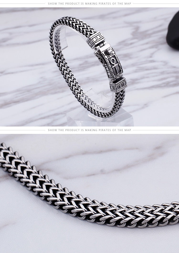 Kemstone Double-Row Titanium Steel Chain Bracelet – Rugged Punk Style for Men KB97942