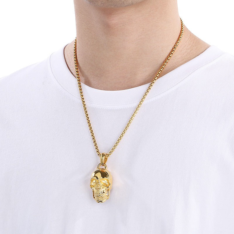 Kemstone Titanium Steel Skull Pendant Necklace for Men – Polished Gothic KP115574-KJX