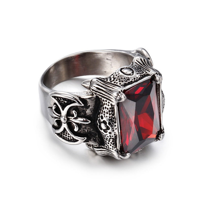 Anillo Kemstone de acero y titanio, estilo gótico punk vintage con cristales para hombre KR39427