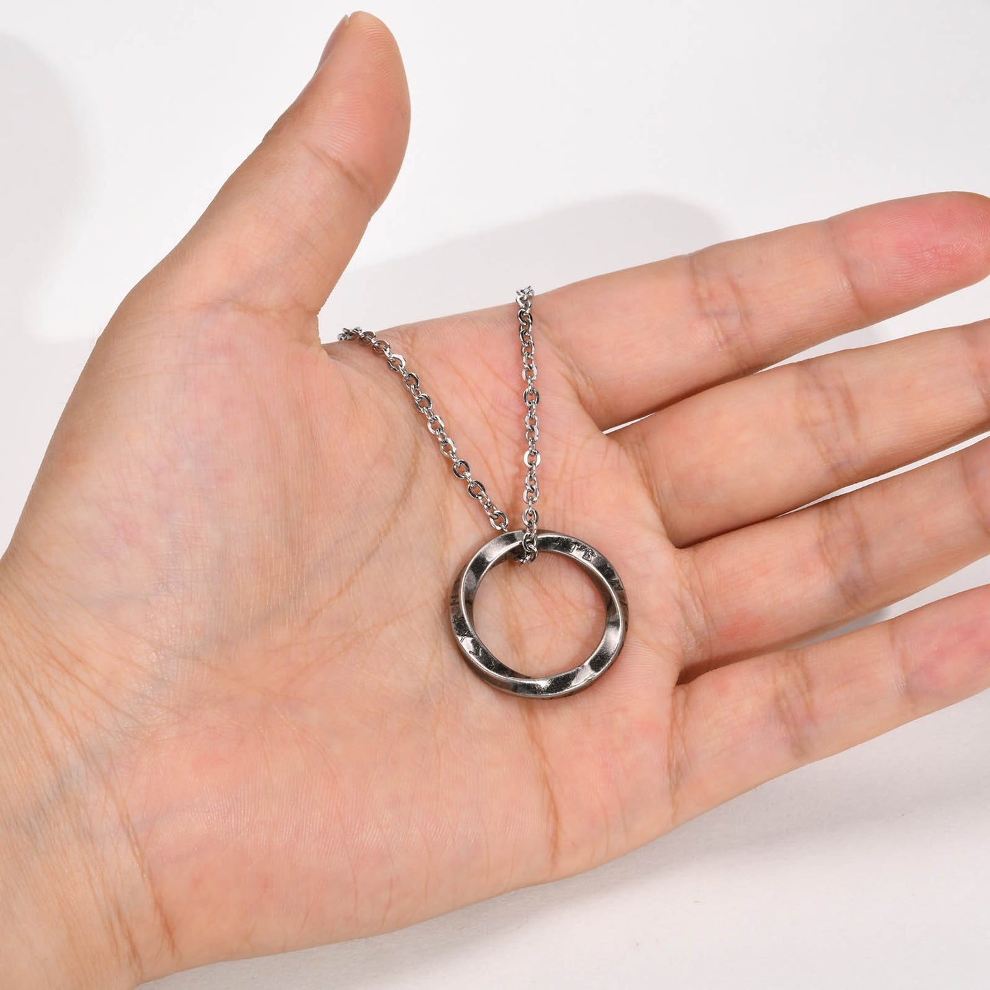 Kemstone Viking Rune Möbius Pendant Necklace – Stainless Steel Norse Circle Amulet PN-1708