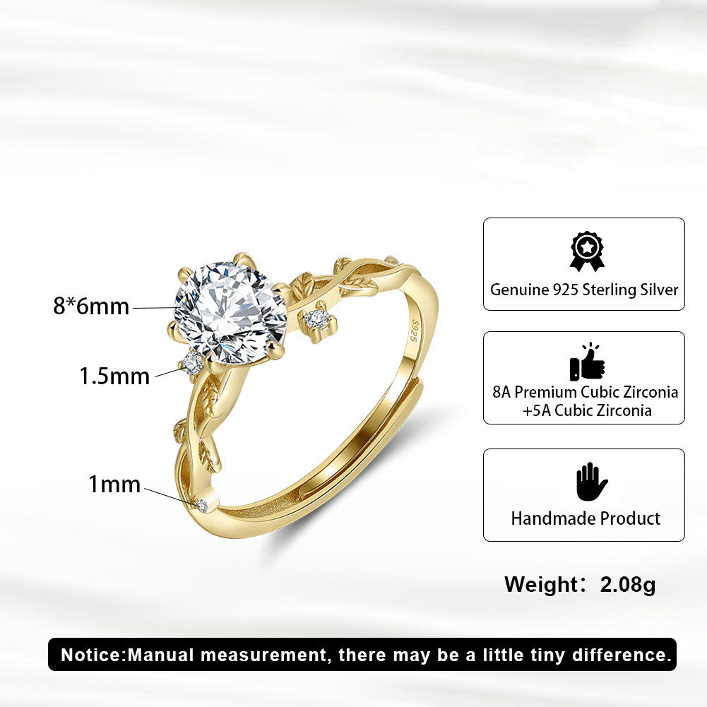 eaf Branch Engagement Ring – 925 Sterling Silver Nature Inspired Promise Ring with 8A Cubic Zirconia by Kemstone A4-LZR47
