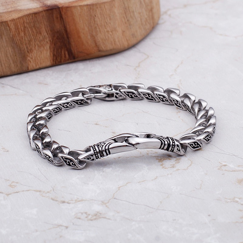 Kemstone Men's Vintage Cuban Chain Bracelet – Engraved Titanium Steel Punk Cuff for Gothic Streetwear KB80116-BD
