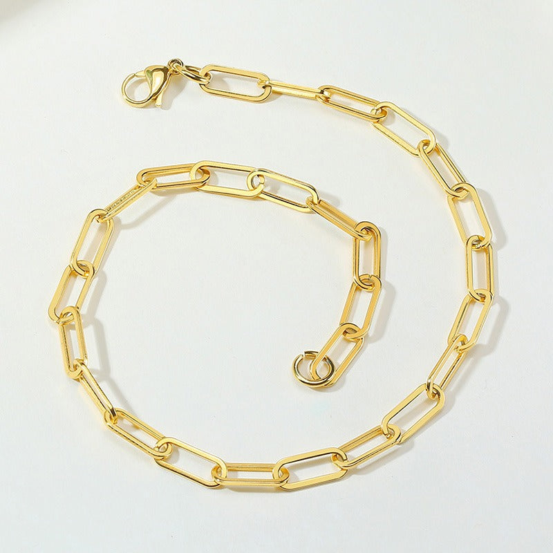 Collar de cadena de eslabones planos de acero inoxidable Kemstone - 6,5 mm, plata elegante para mujer NC-558