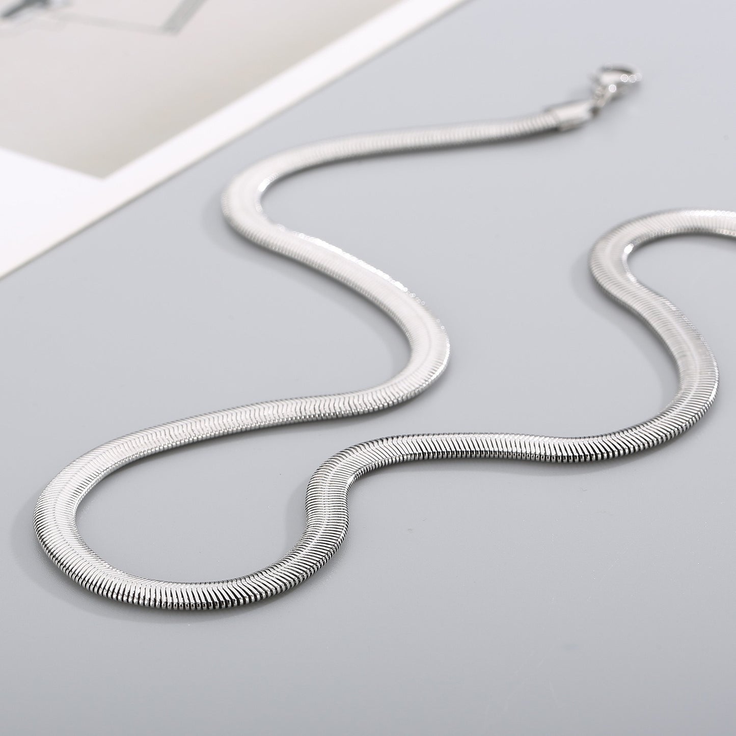Men’s Flat Snake Chain Necklace – 6mm & 8mm 316L Stainless Steel Gothic Streetwear Jewelry KN203549-Z