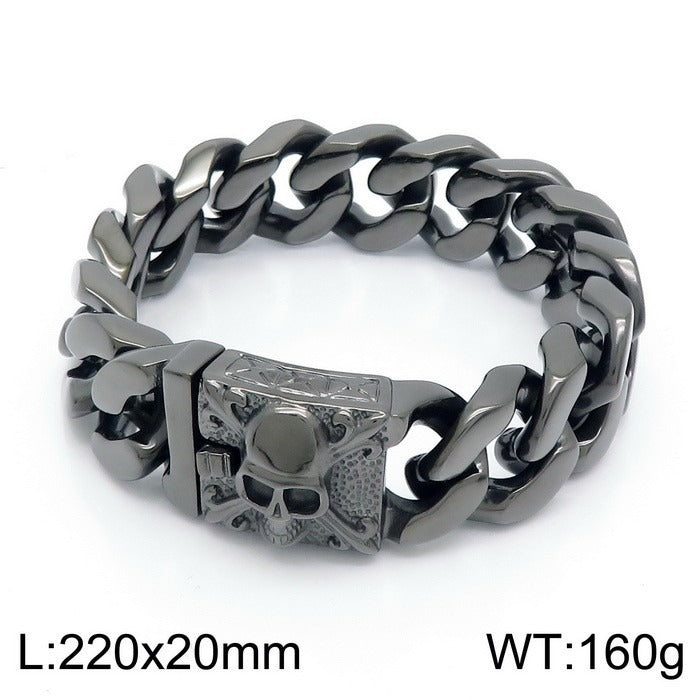 Kemstone Titanium Steel Skull Cuban Chain Bracelet – Bold Streetwear Men’s Accessory KB69725-BD