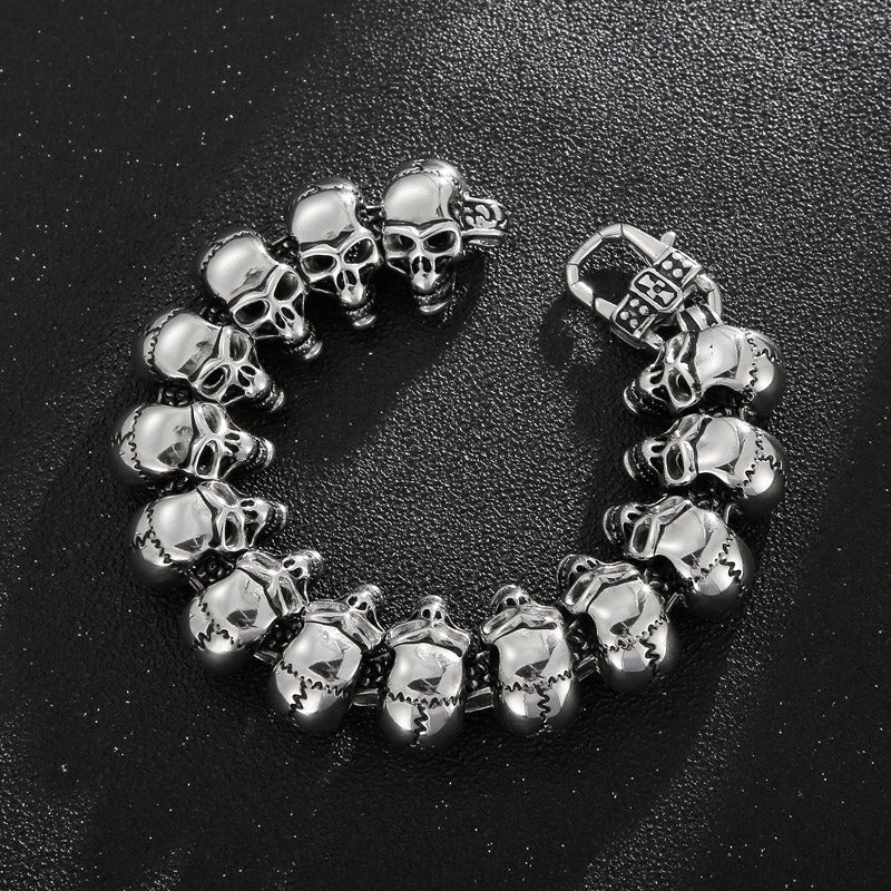 Kemstone Skull Link Chain Necklace & Bracelet – Stainless Steel Gothic Hip-Hop Jewelry KB29213-D