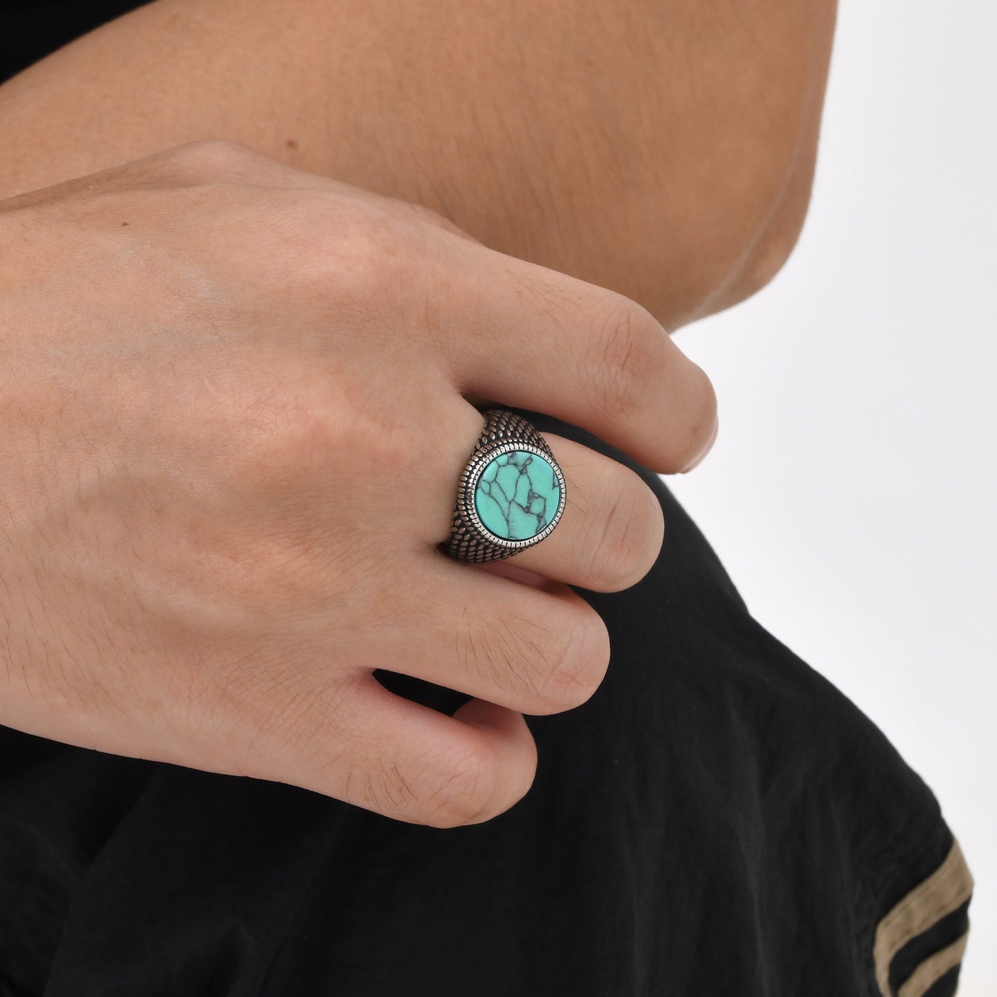 Men’s Stainless Steel Signet Ring – Natural Stone Seal Design (Black Onyx / Turquoise / Tiger Eye) RC-685