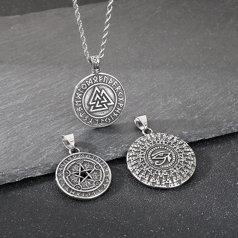 Kemstone Viking Compass Necklace – Titanium Steel Evil Eye Amulet KP116383-MZOZ
