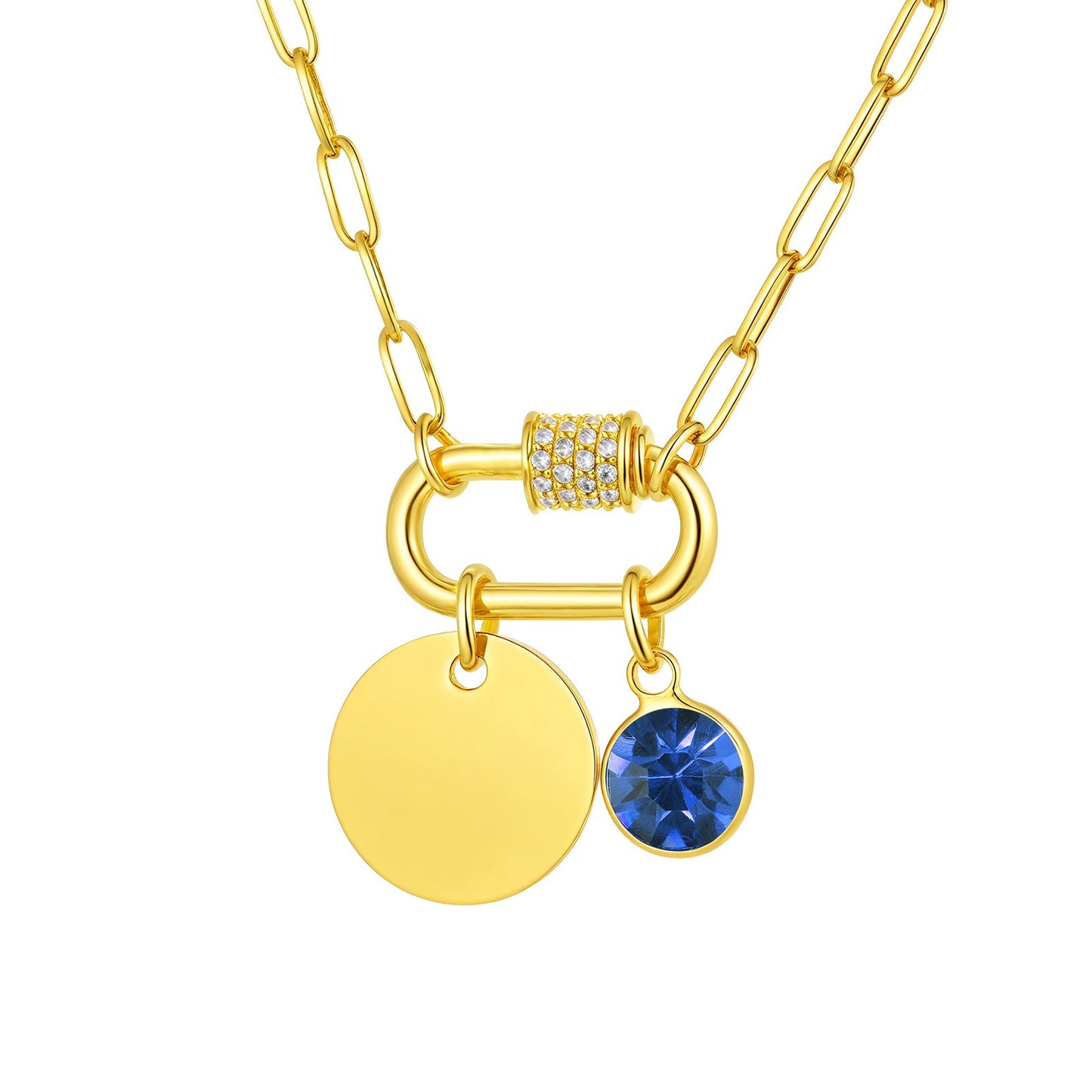 Cadena de eslabones cuadrados de acero inoxidable Kemstone con colgante de piedra de nacimiento del zodíaco - Collar minimalista dorado para mujer NC-2181