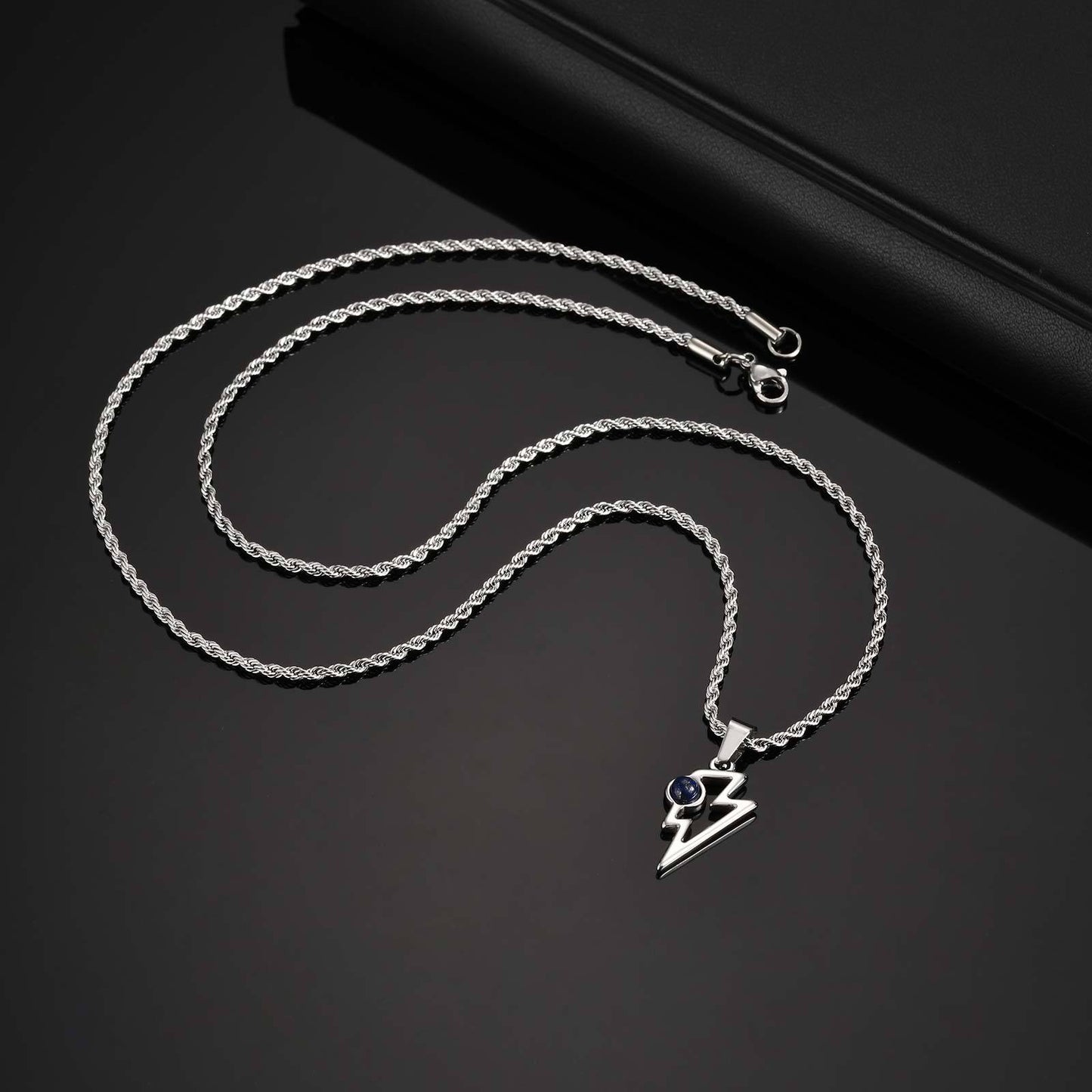 Kemstone Men’s Stainless Steel Lightning Pendant Necklace – Natural Stone Jewelry PN-2202