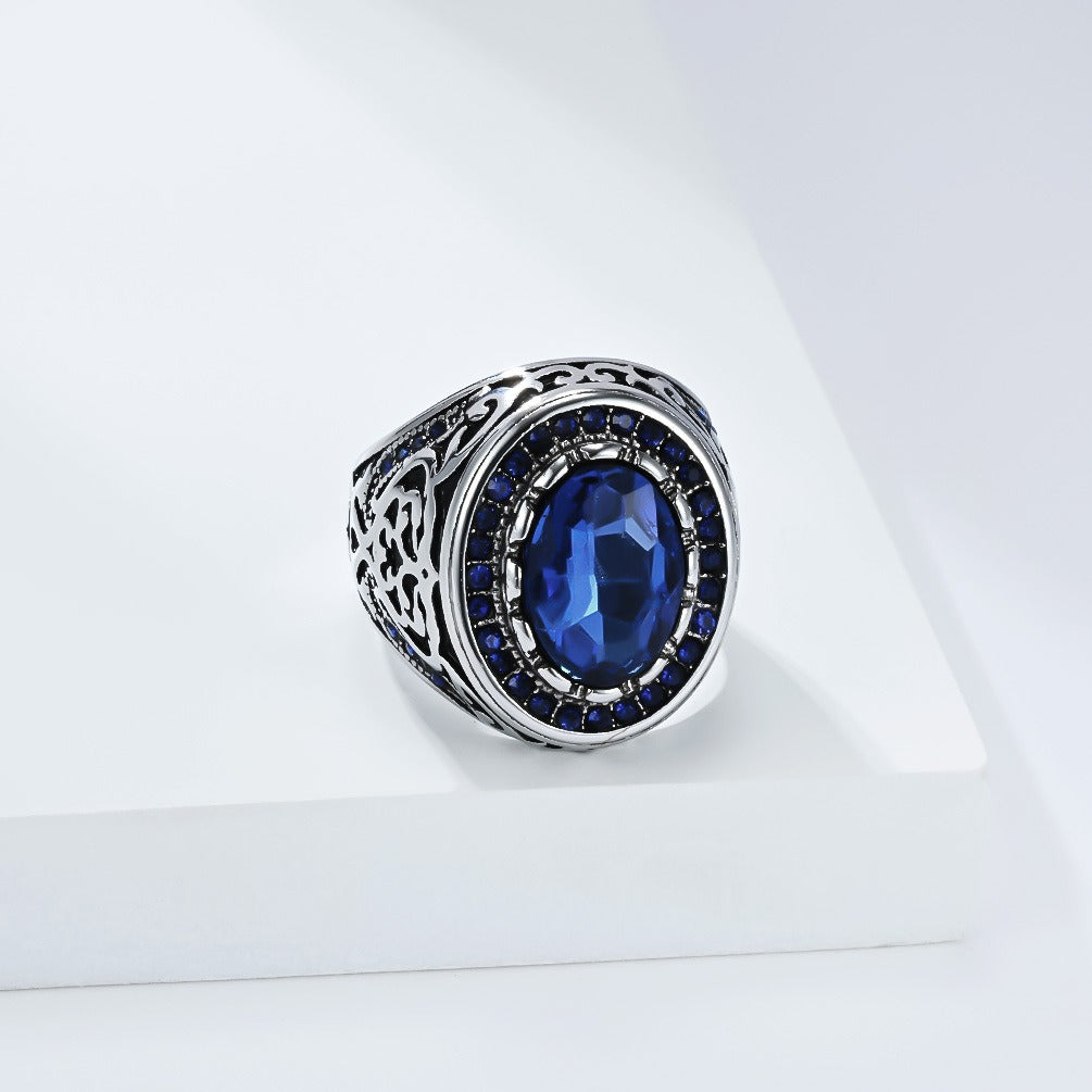 Kemstone Men’s Stainless Steel Cubic Zirconia Ring – Vintage Gothic Biker Jewelry K-R1087