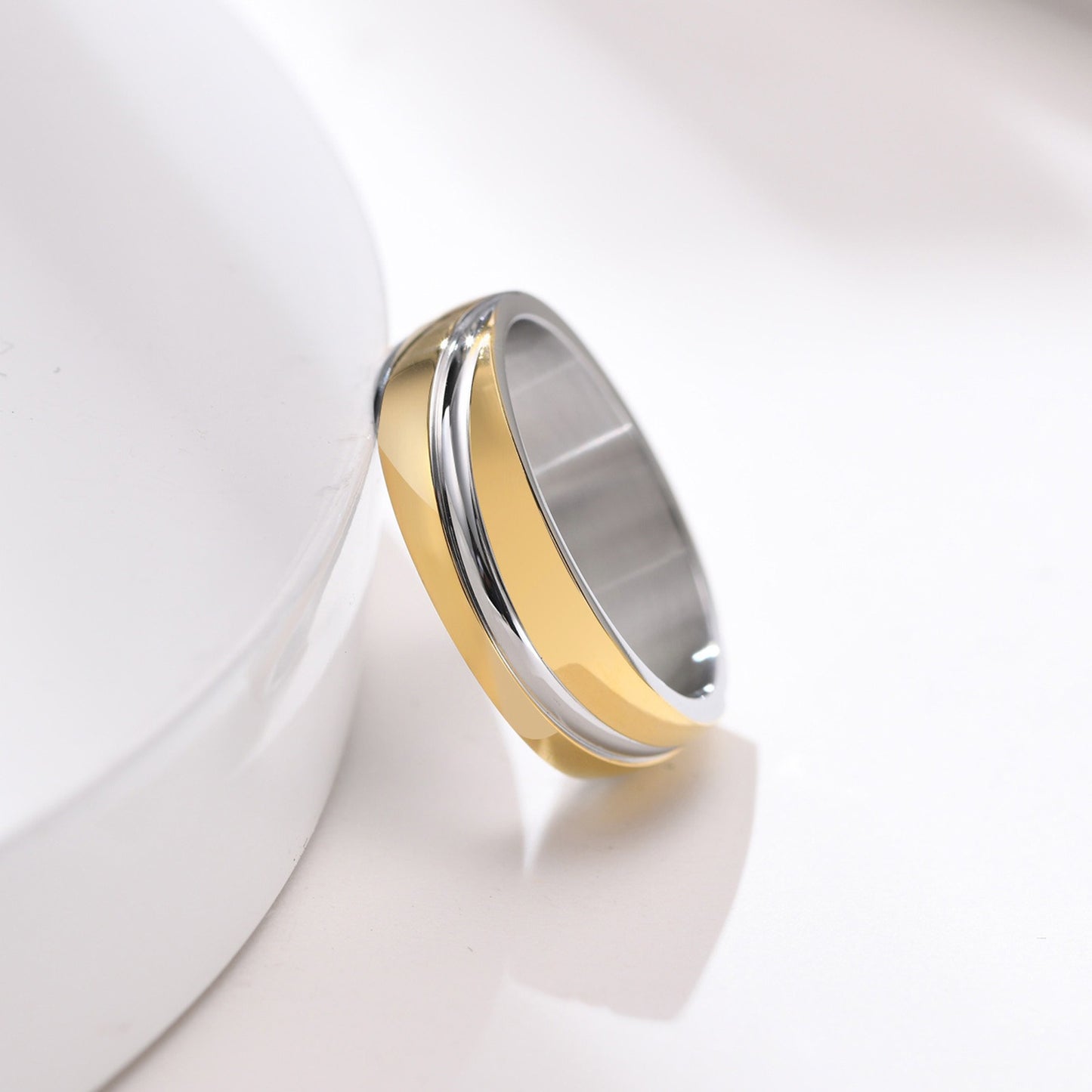 Kemstone Men’s Stainless Steel Ring – Slanted Stripe Design, IP Gold Plated Bold Minimalist Band R-057