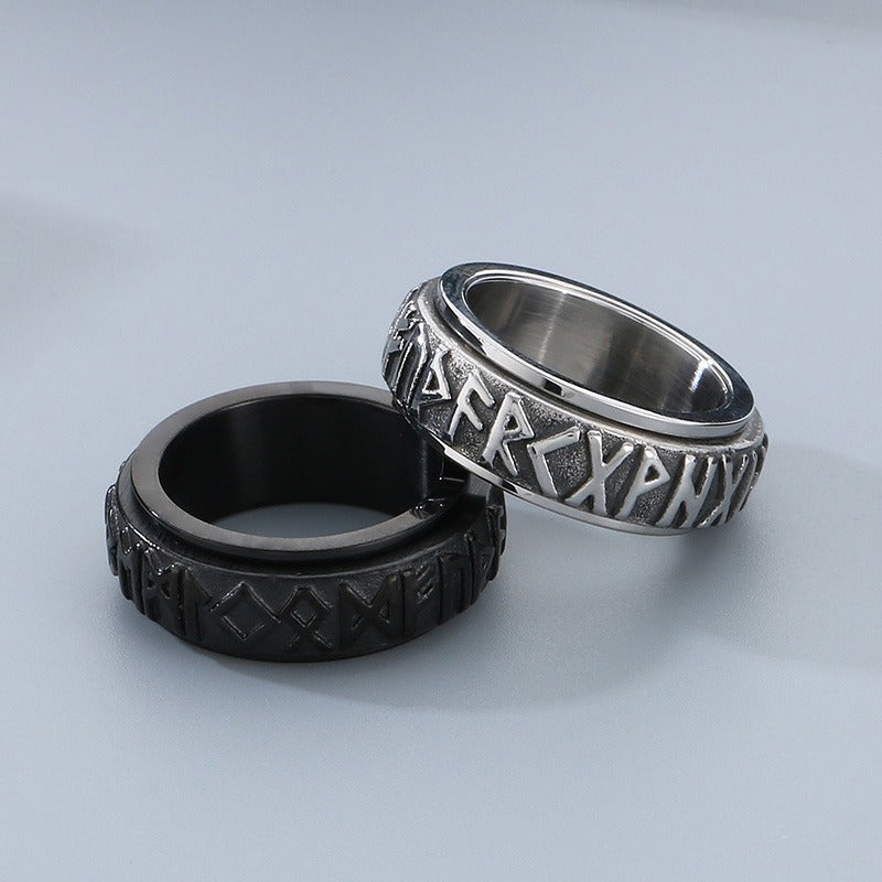 Kemstone Viking Rune Spinner Ring – Titanium Steel Nordic Band for Men | Gothic Punk Street Style KR110119-K