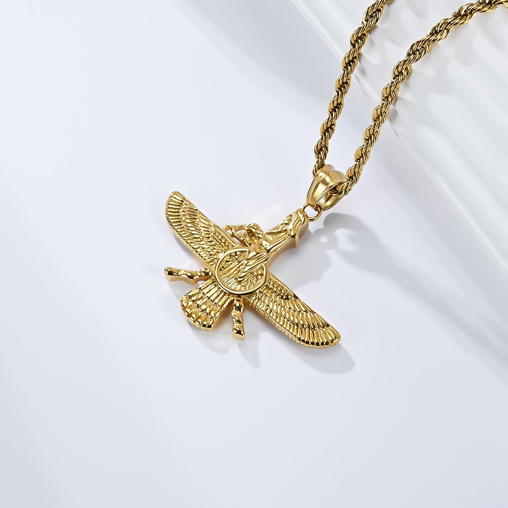 Kemstone Stainless Steel Faravahar Pendant Necklace – Persian Symbol for Men K-PT678