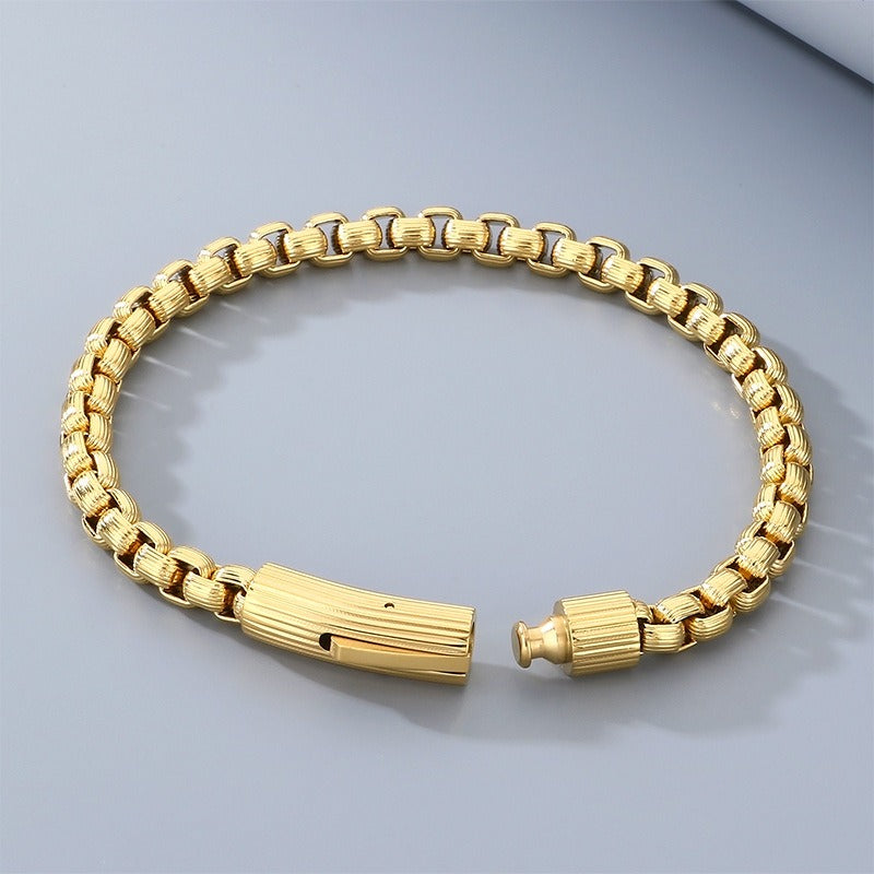 Kemstone Box Link Bracelet Titanium Steel 6mm Textured Chain for Men KB212472-ZGM