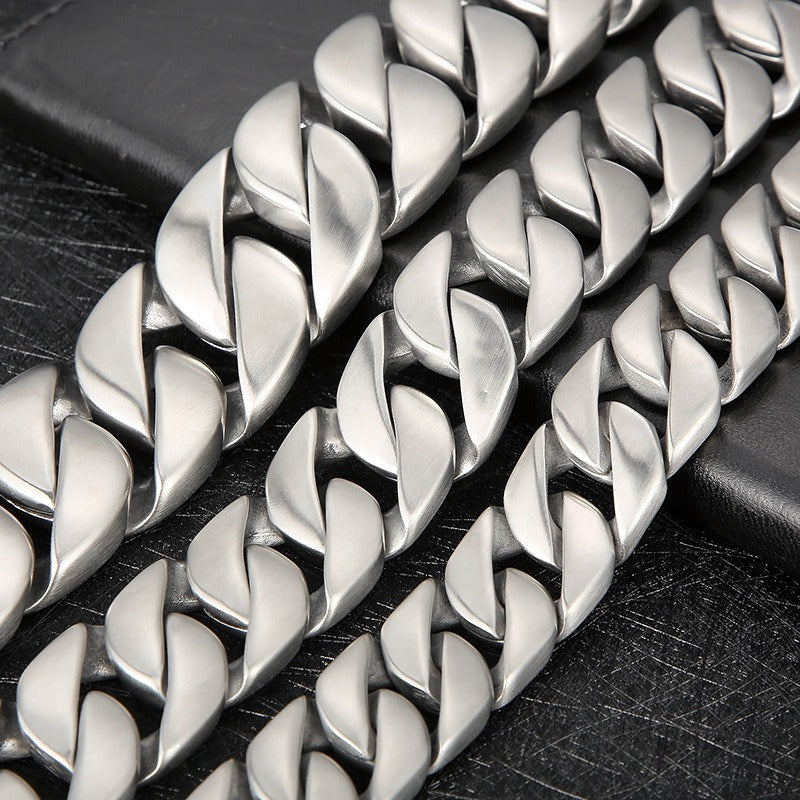 Kemstone Stainless Steel Cuban Chain Necklace with Bone Clasp – Thick Matte Finish KN1196452-KJX