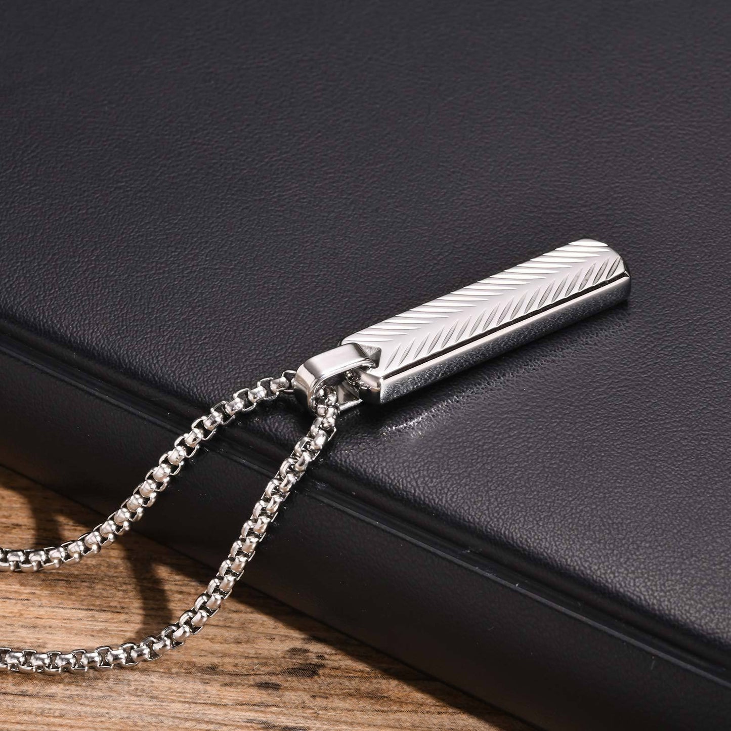 Geometric Bar Pendant Necklace for Men | Stainless Steel Chevron Engraved PN2071
