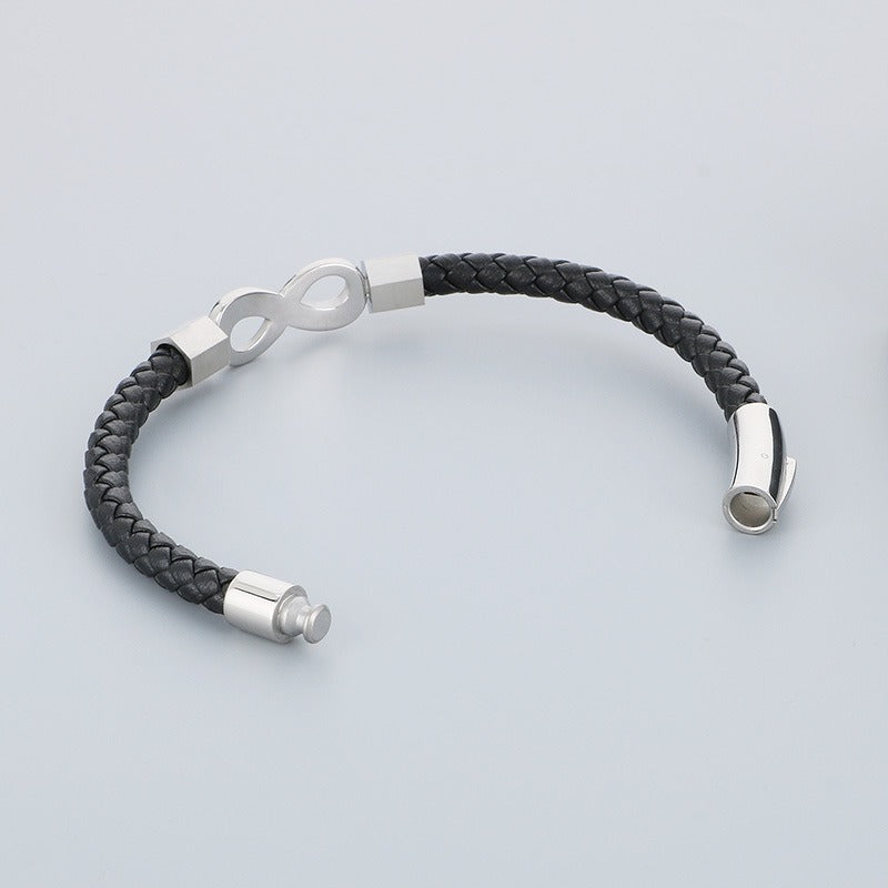 Simbolo dell'infinito, cinturino in pelle intrecciata, chiusura magnetica in acciaio al titanio per uomo KB182678-JR
