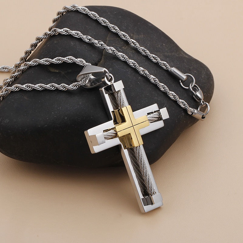Collar con colgante de cruz de acero inoxidable y titanio minimalista moderno Kemstone para hombre - Joyería unisex duradera y de uso diario KP55886-K