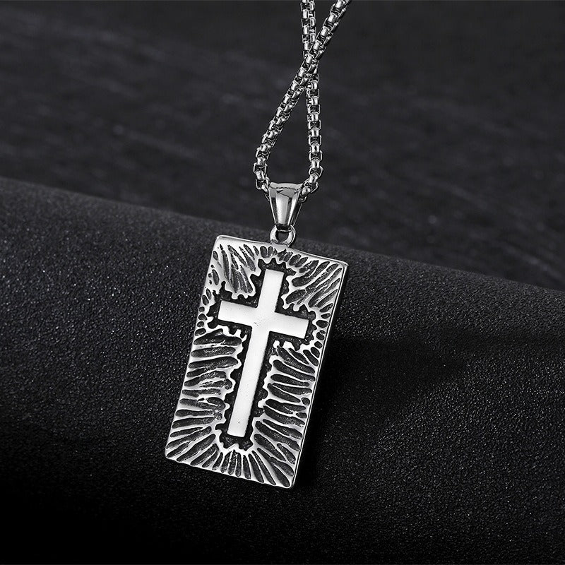 Kemstone Titanium Steel Men’s Pendant Necklace – Gothic Carved Motifs KP94612
