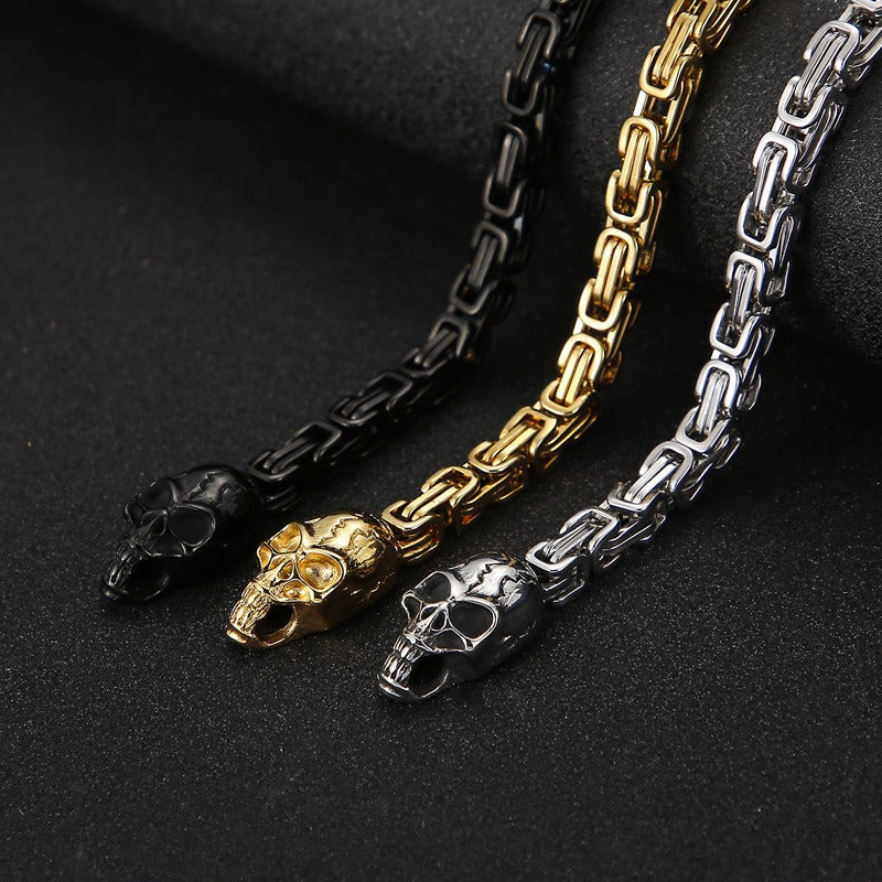 Kemstone Viking Thor’s Hammer Pendant – Stainless Steel Norse Amulet with Skull Connector KP96348