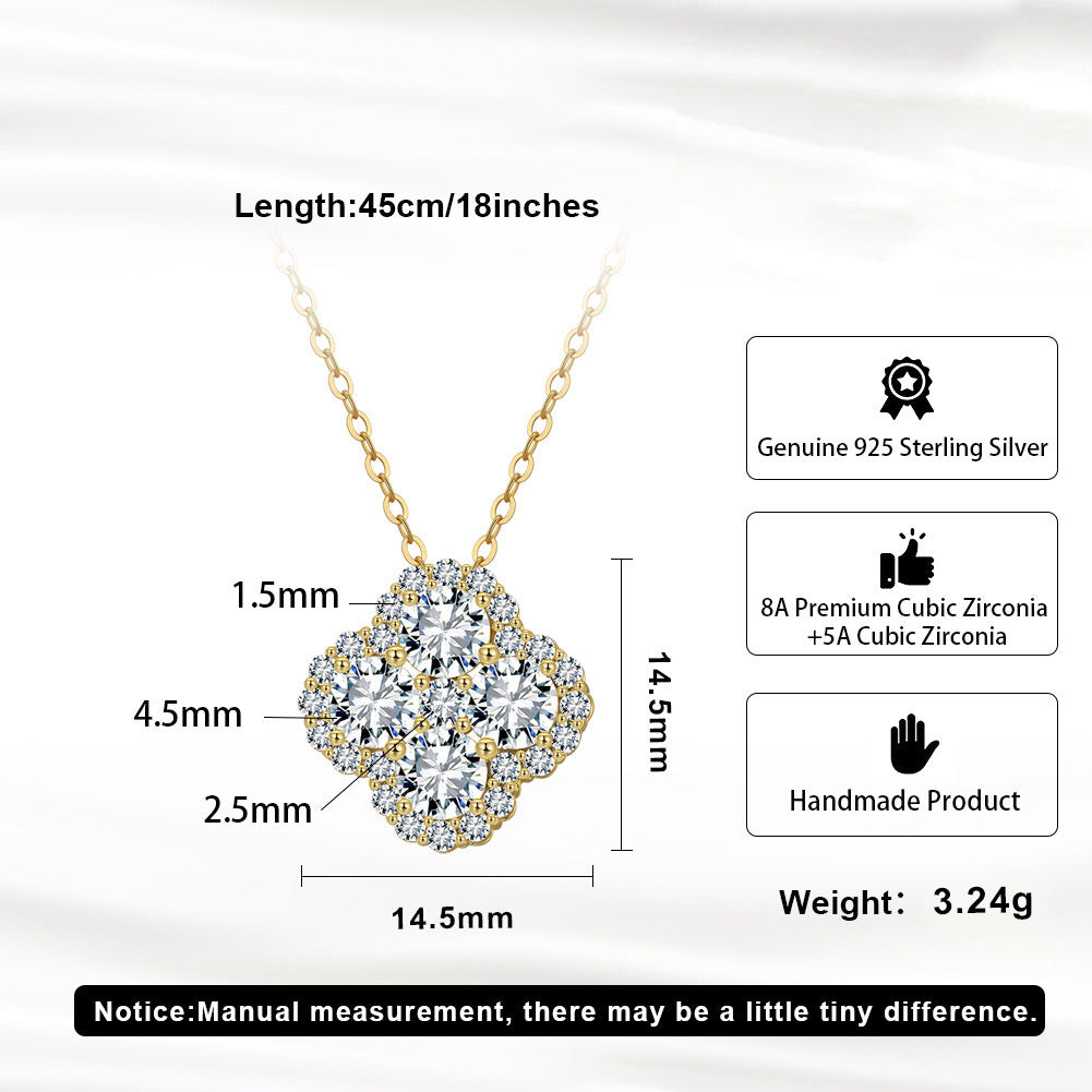 Kemstone 925 Sterling Silver Clover Pendant Necklace – 14K Gold/Platinum Plated Lucky Charm Necklace with Cubic Zirconia for Women A4-LZN28