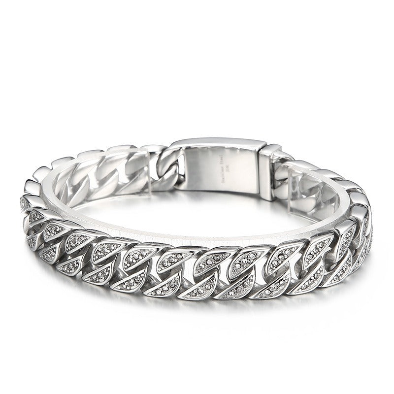Kemstone Bold Cuban Link Chain - Stainless Steel Hiphop Necklace with Full-Cut Sparkling Stones KS102416-BD