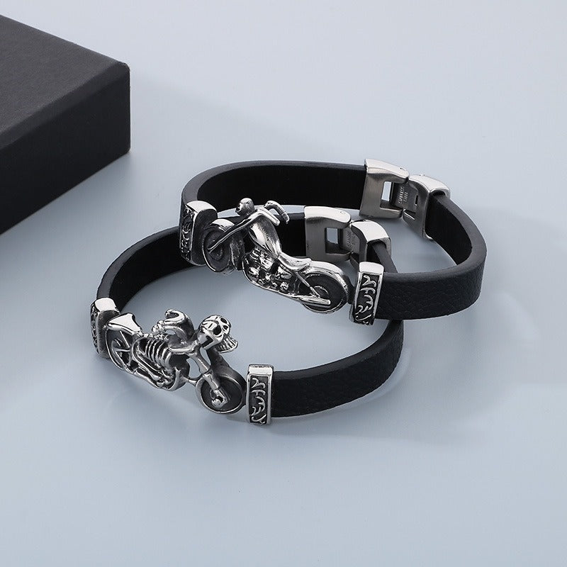 Kemstone Stainless Steel Skull Anchor Braided Leather Cuff Bracelet Punk Biker Style KB53392-K
