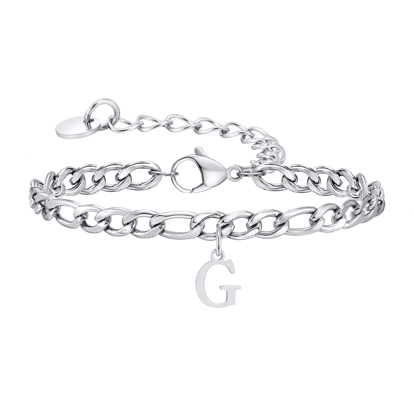 Kemstone Men's Stainless Steel 3:1 NK Chain Bracelet with Bold Alphabet Pendant - Durable Everyday Accessory for Casual to Formal Looks BR-2058