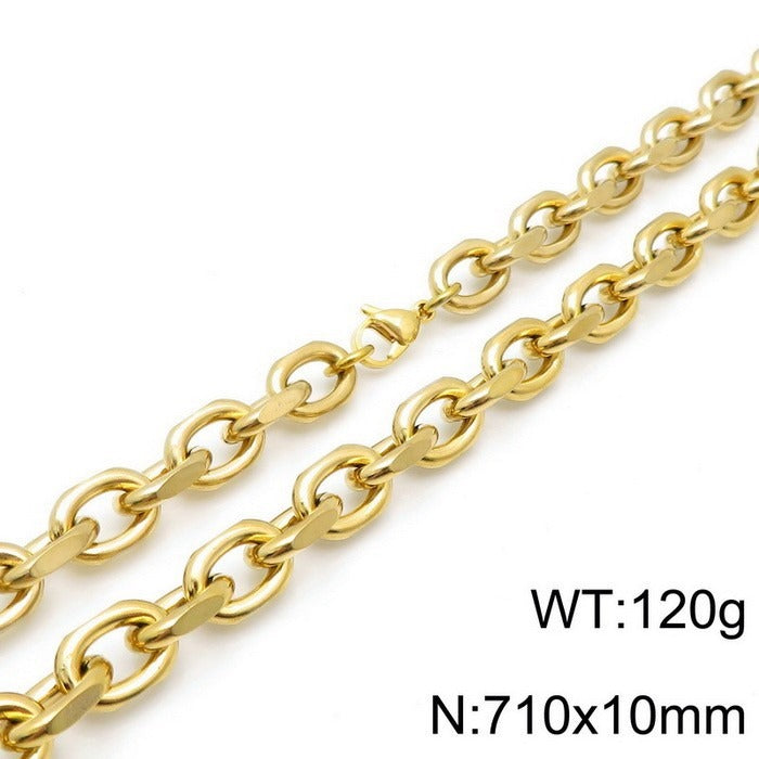 Kemstone Matte Stainless Steel O-Link Chain Set – Gothic Rock Choker & Bracelet for Men’s Urban Streetwear KS138454-Z
