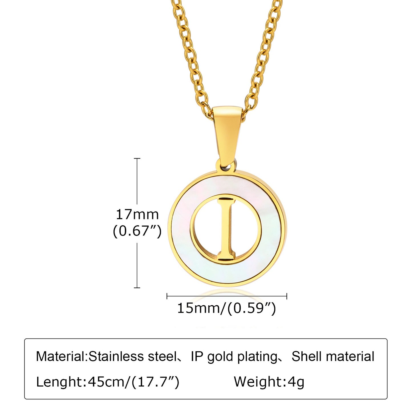 Collar circular de acero inoxidable con letras y conchas Kemstone para mujer PN-1761