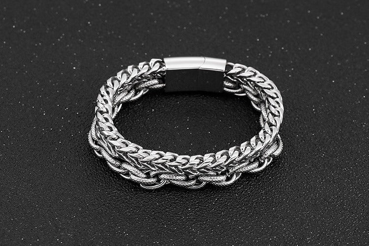 Kemstone Double Layer Chain Bracelet – 13mm Stainless Steel Punk Biker Jewelry for Men | KB91534-BD