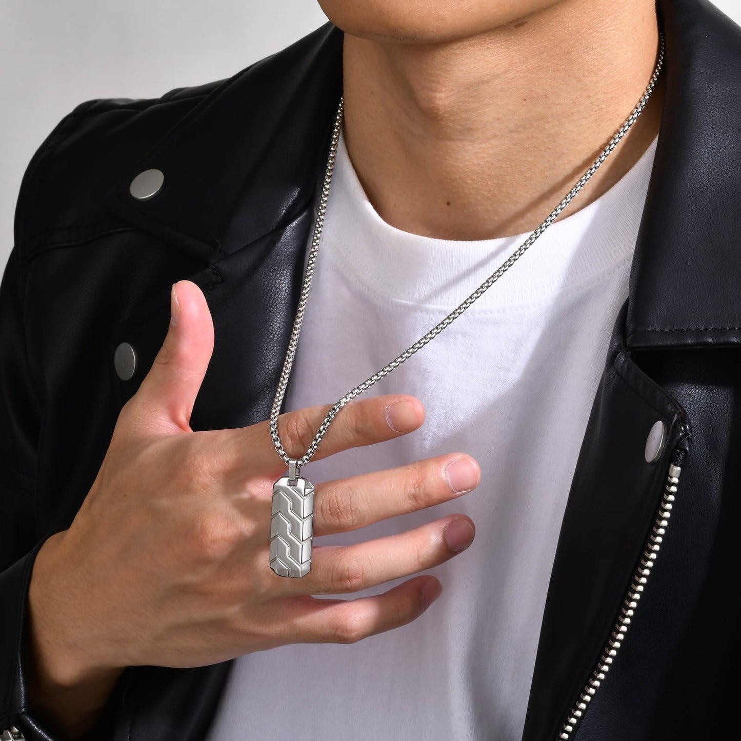 Tire Tread Pendant Necklace for Men – Stainless Steel Geometric Dog Tag PN-1857