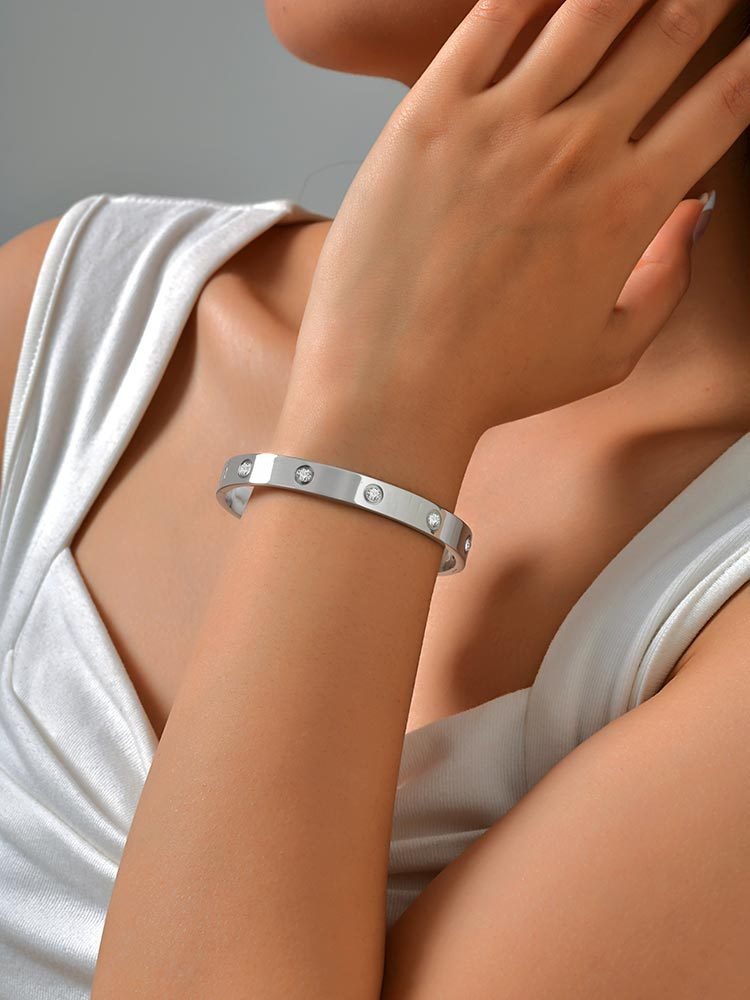 Brazalete minimalista de cristal Kemstone de acero inoxidable de 6 mm | Ligero - Ideal para el día a día B-478