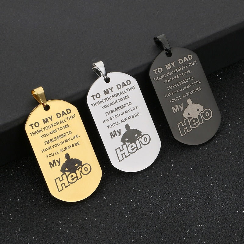 Kemstone Men’s Titanium Steel Necklace – “My Hero” Pendant KP100236-Z