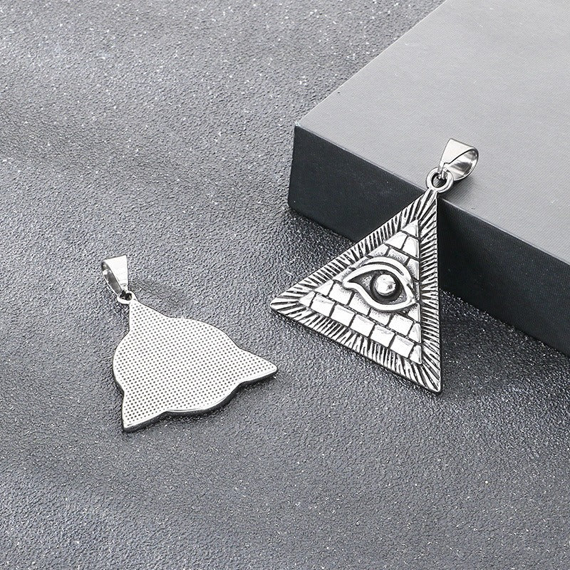 Kemstone Vintage Triangle Eye Pendant Necklace – Titanium Steel Geometric Design for Men KP117717-LU