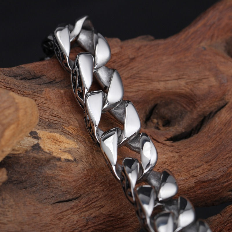 Kemstone Men's Titanium Steel Bracelet - Retro Floral Stainless Steel Cuff Elegance & Gift KB44060-D