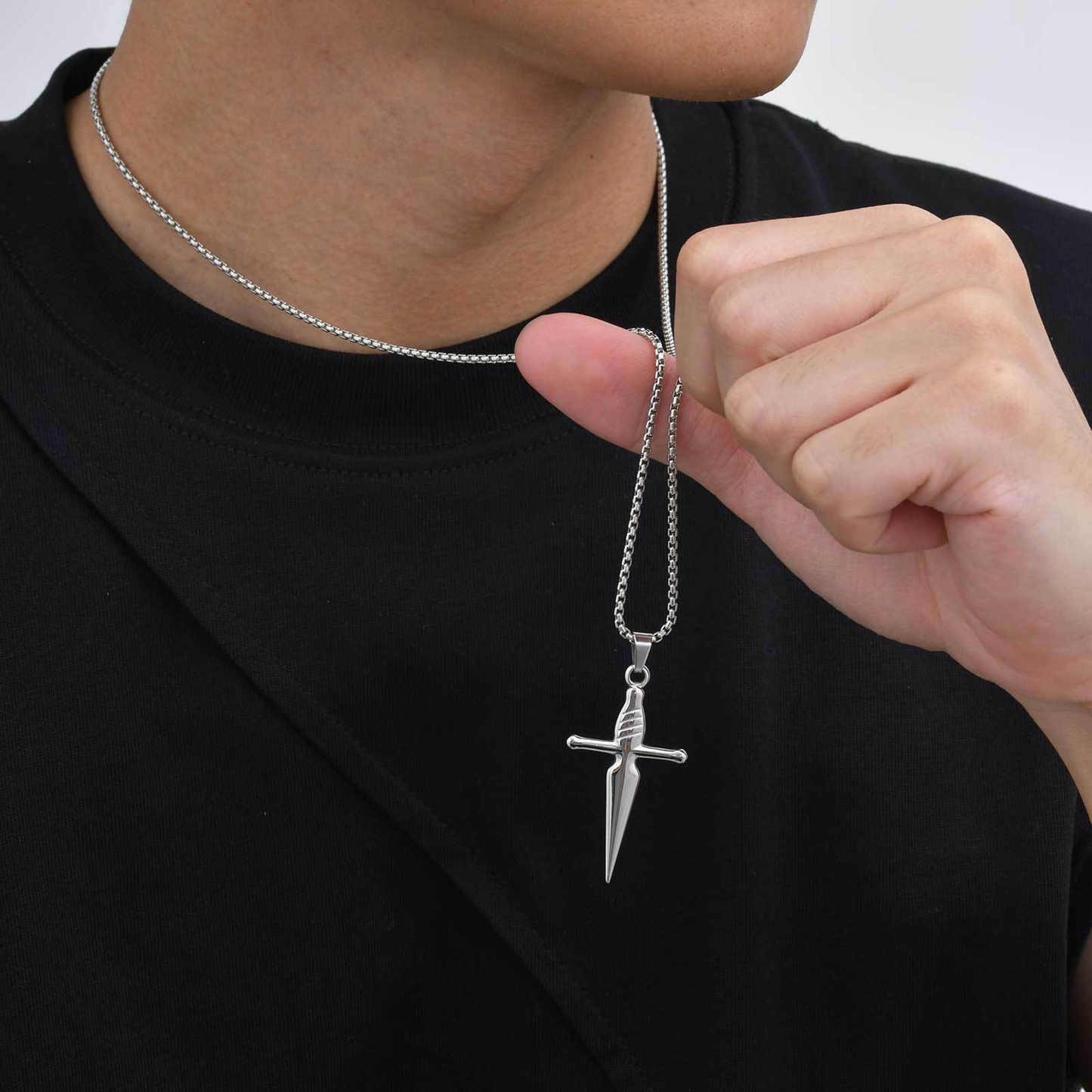 Kemstone Stainless Steel Cross Pendant Necklace for Men,SilverPN-2184