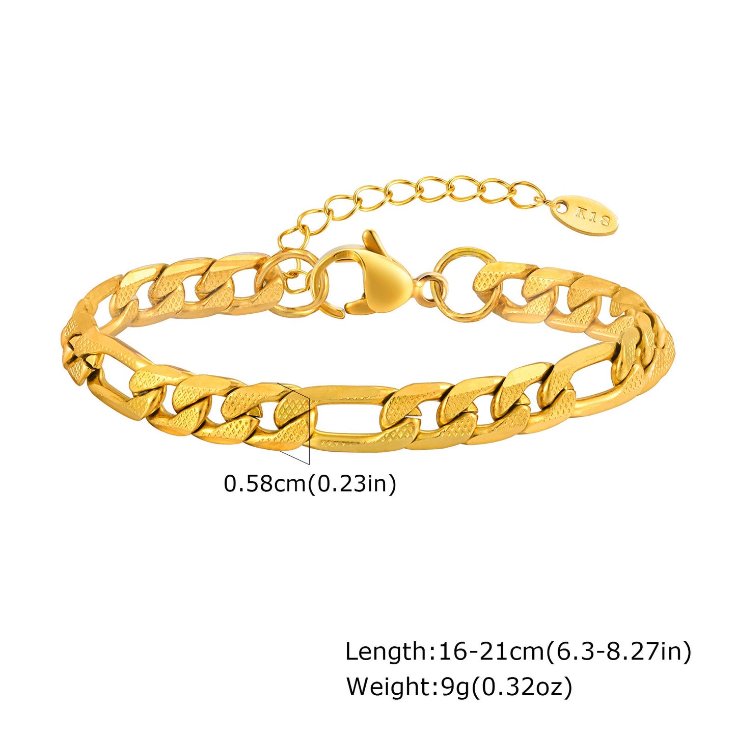 Pulsera Kemstone de acero inoxidable 3:1 con cadena NK de titanio y acero - 5 mm/7 mm, joyería unisex de oro y acero para uso diario BR-1076