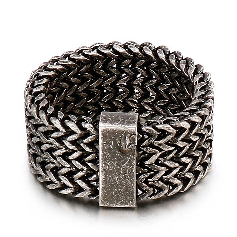 Kemstone Retro Punk Titanium Steel Ring - 4-Bars Motorcycle Chain Inspired Bold Men's Stainless Steel Finger Accessory KR92114