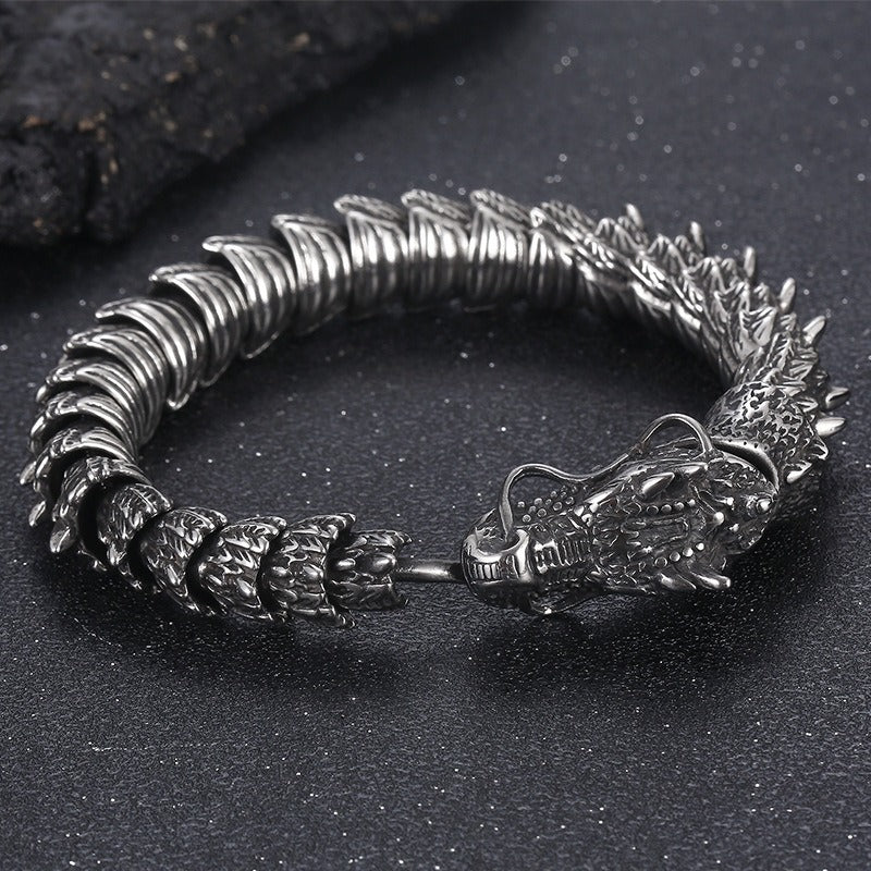 Kemstone Men’s Dragon Head Bracelet – Blackened Stainless Steel with Green Eyes KB170307
