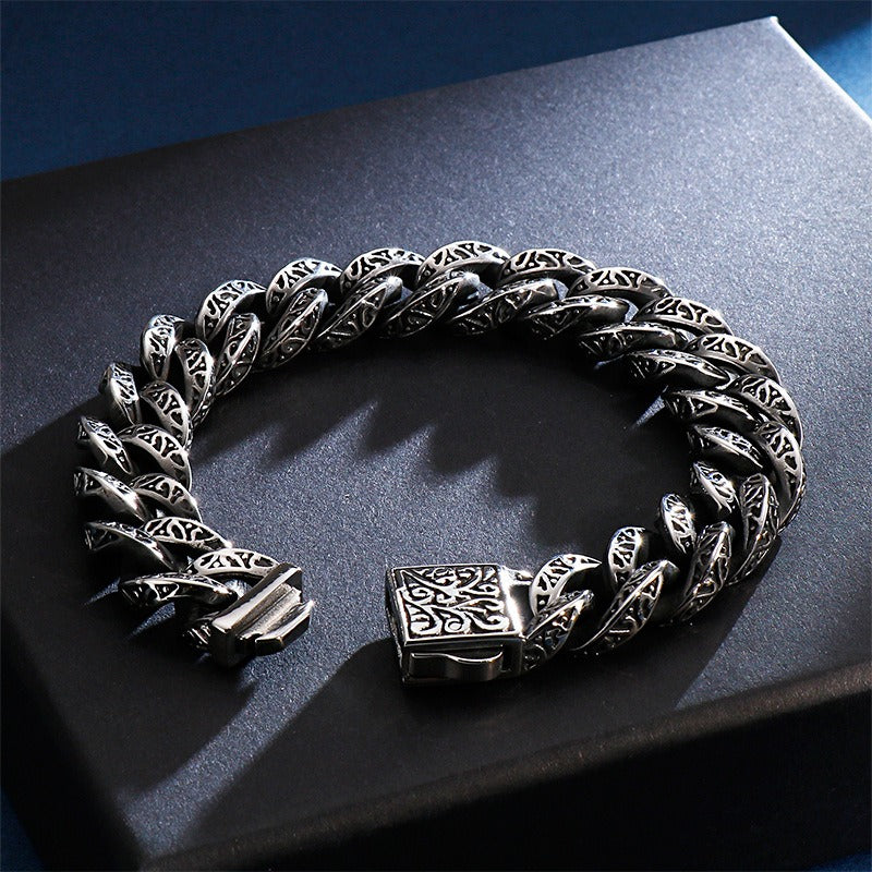 Kemstone Tribal Skeleton Chain Bracelet – Distressed Titanium Steel Men's Gothic Link Jewelry KB121932