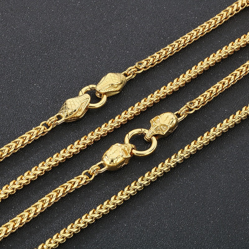 Kemstone Dragon & Skull Clasp Chain Necklace β 6mm Stainless Steel Viking Punk Style KN290995-Z