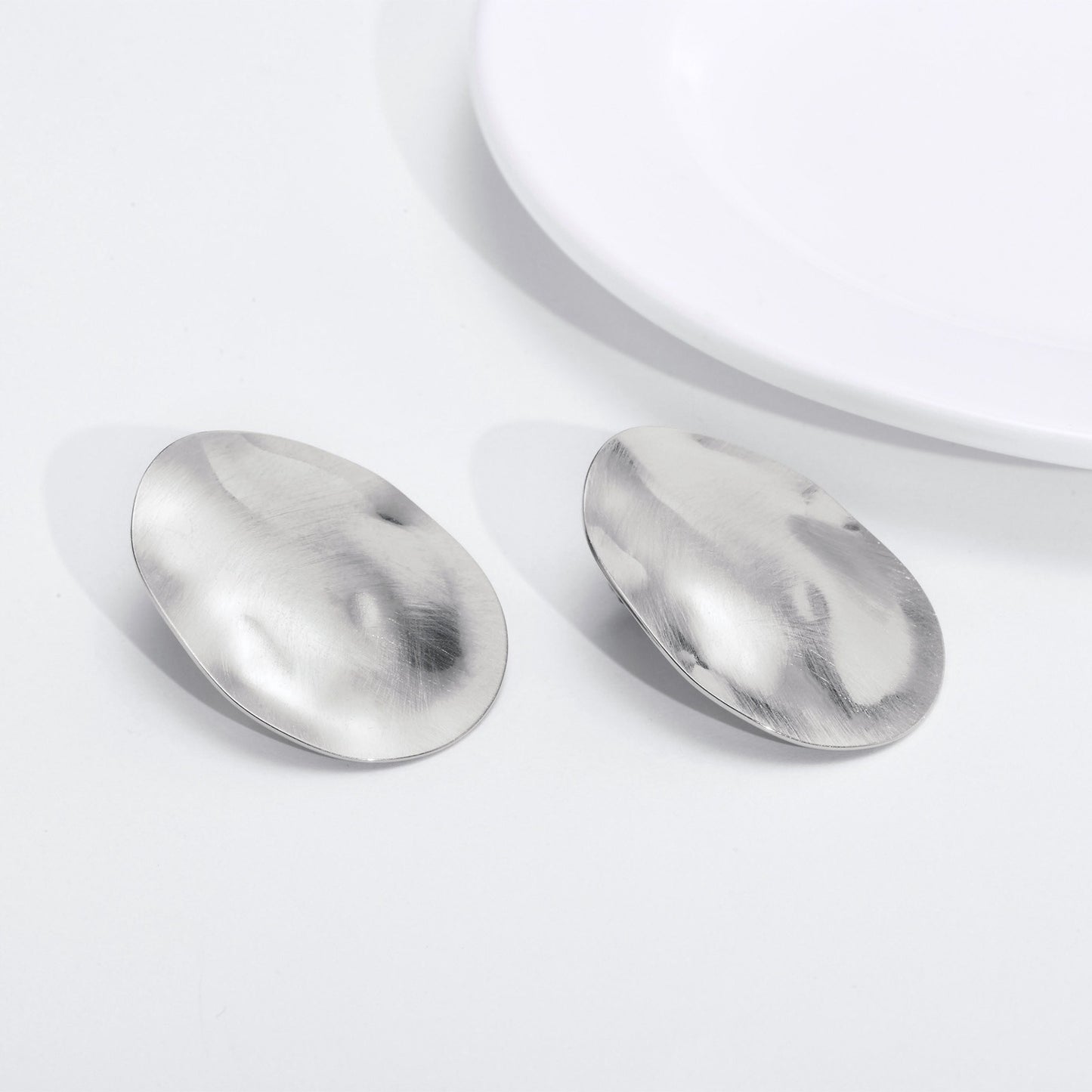 Brushed Stainless Steel Stud Earrings – Irregular Bold Design | Retro Power Form ES-399