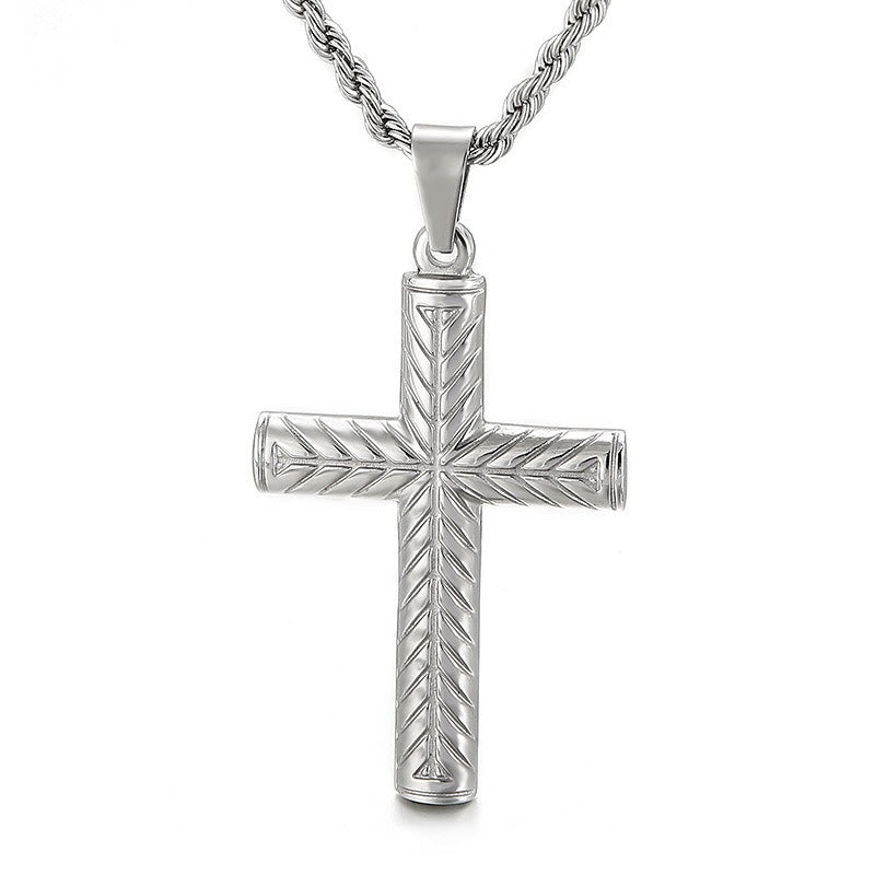 Kemstone Twisted Cross Pendant – Retro Titanium Steel Necklace for Men KP81525-K