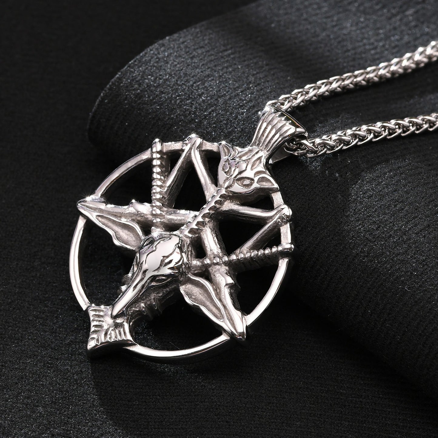Kemstone Satanic Goat Head Pendant – Stainless Steel Gothic Pentagram Necklace PN-1266